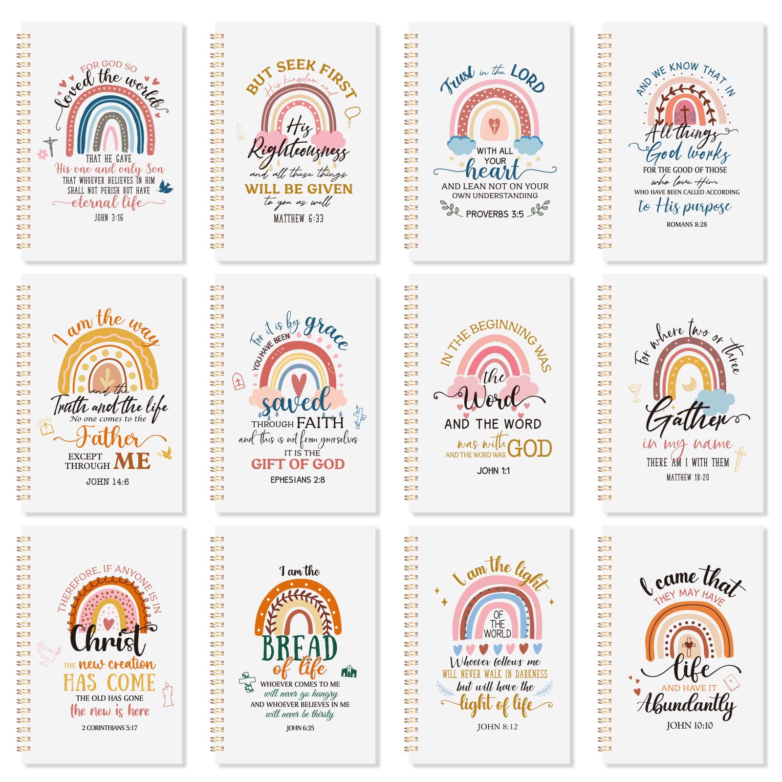 Supervitae 12 Pack Christian Gifts for Women Bulk Christmas Spiral Bible Verse Notebooks A5 Aesthetic Inspirational Religious Jo