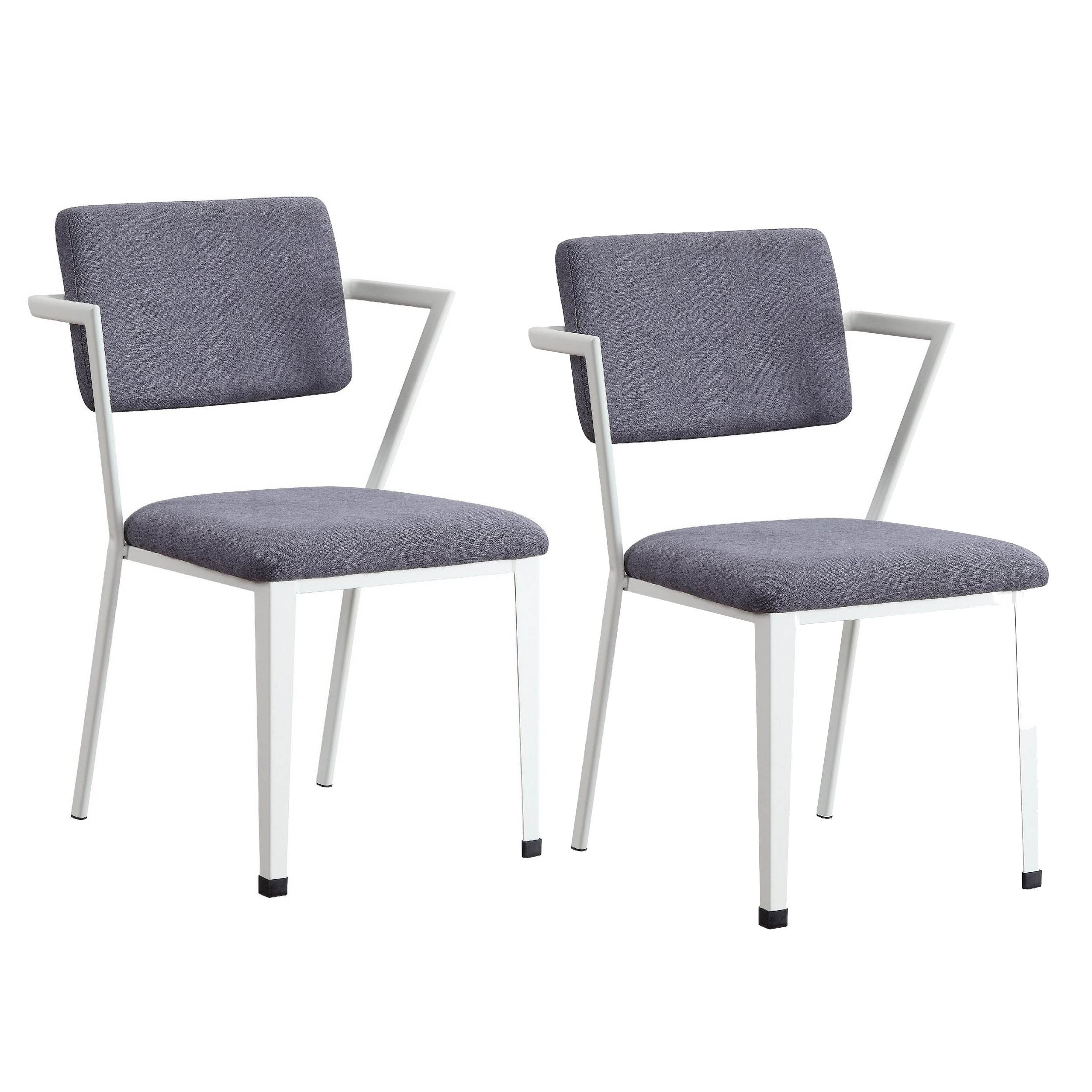 Benjara, White and Gray Fabric Upholstered Metal Dining Chair, Set of 2