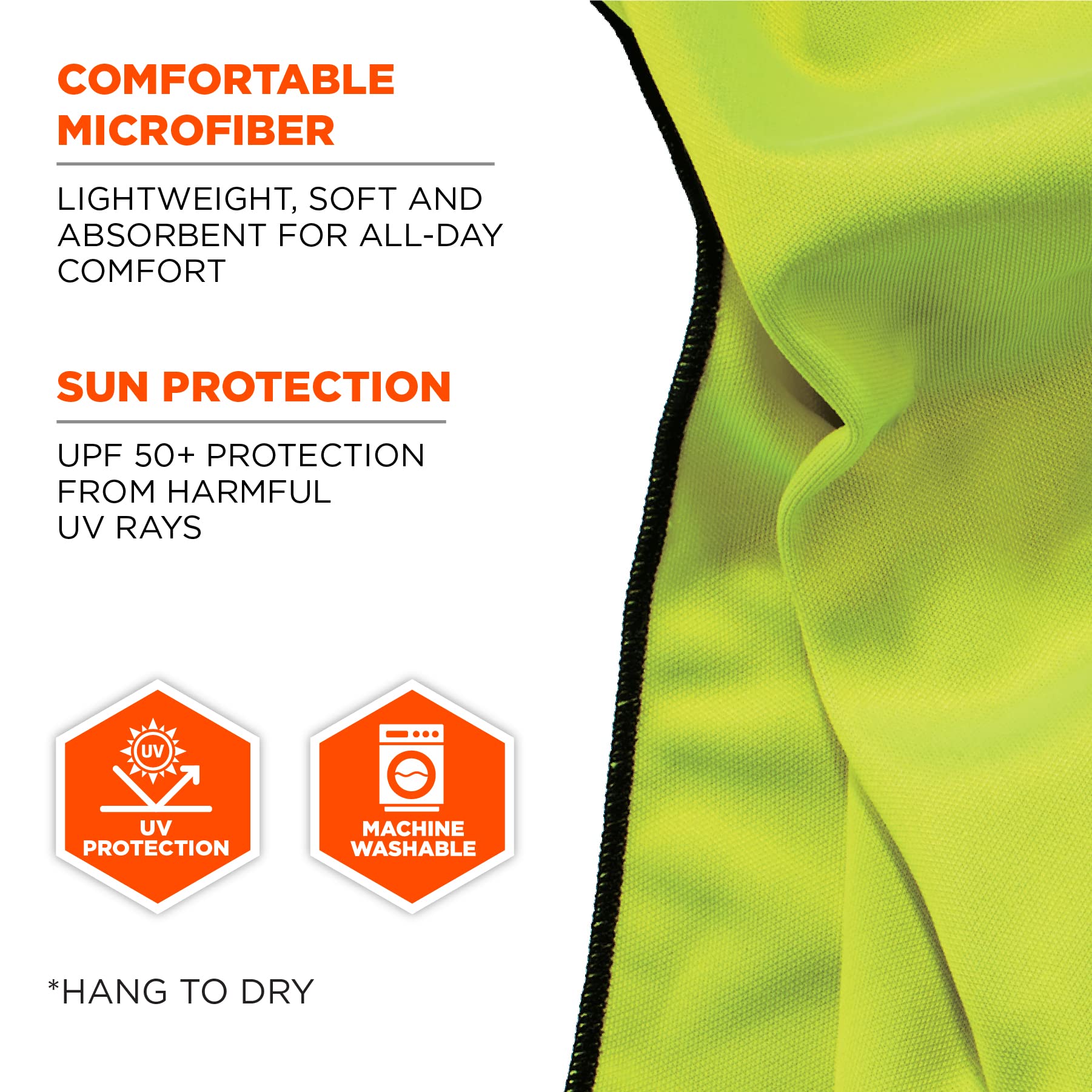 Ergodyne Chill Its 6602MF Cooling Towel, Soft Microfiber Material, UPF 50+,Lime,41" x 9.84"