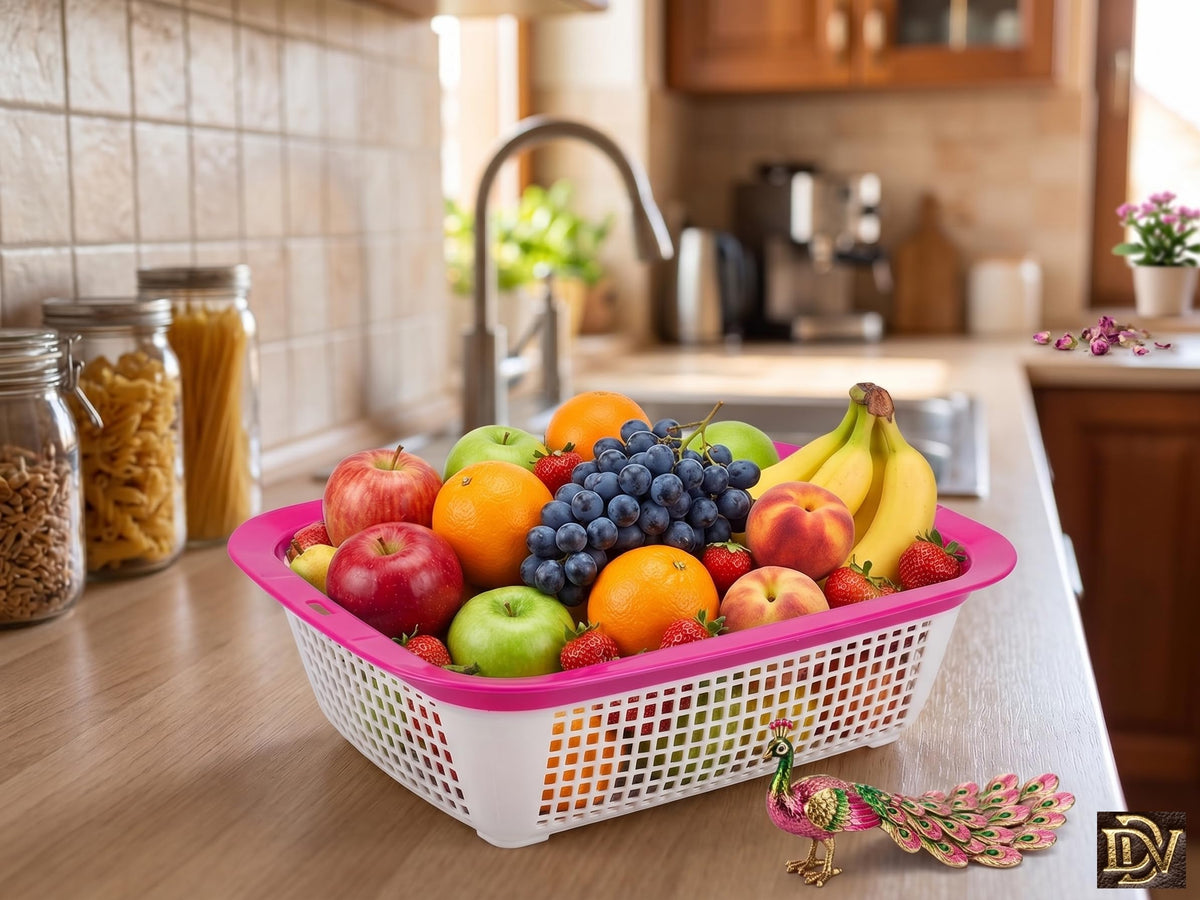 Divyanshi Plastic Fruit & Vegetable Storage Basket | Multipurpose Use For Grocery, Vegetable, Fruit Bag | Easy to Carry  Pack o