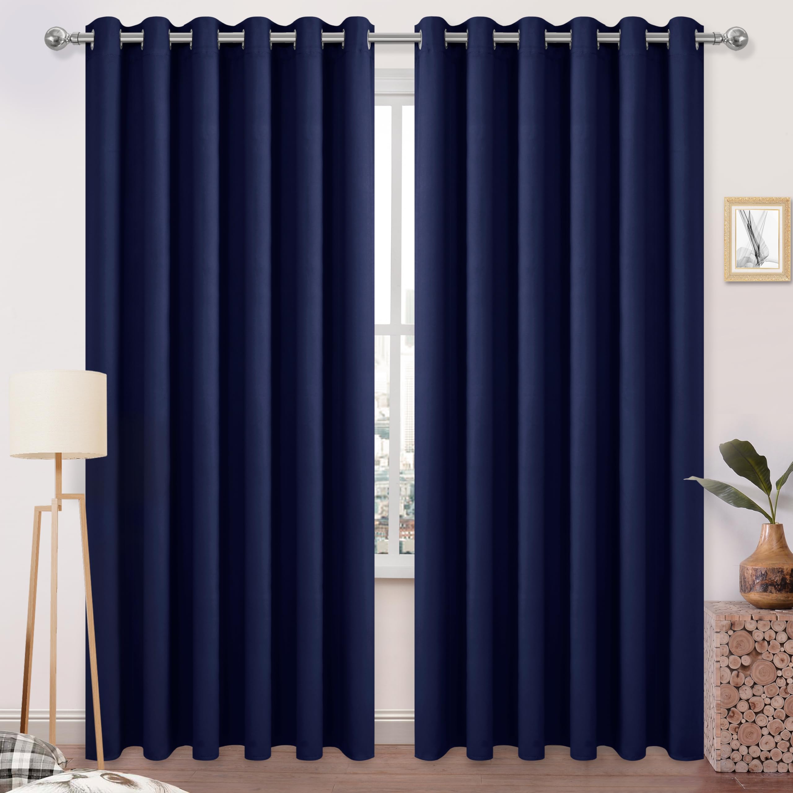 Dwcn Extra Wide Curtains 70 Inch, Navy Blackout Curtains For Bedroom, Solid Grommet Living Room Curtains - Navy Blue, W70 X L84