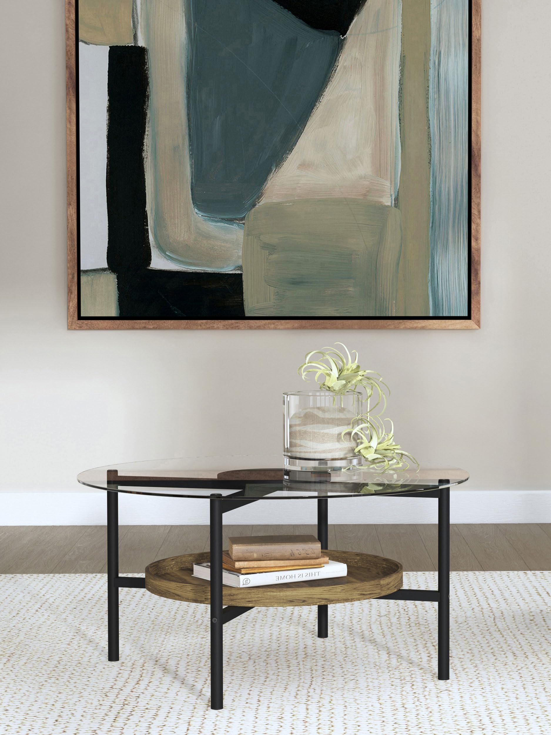 Coaster Home Furnishings Delfin Round Glass Top Coffee Table with Shelf Black and Brown