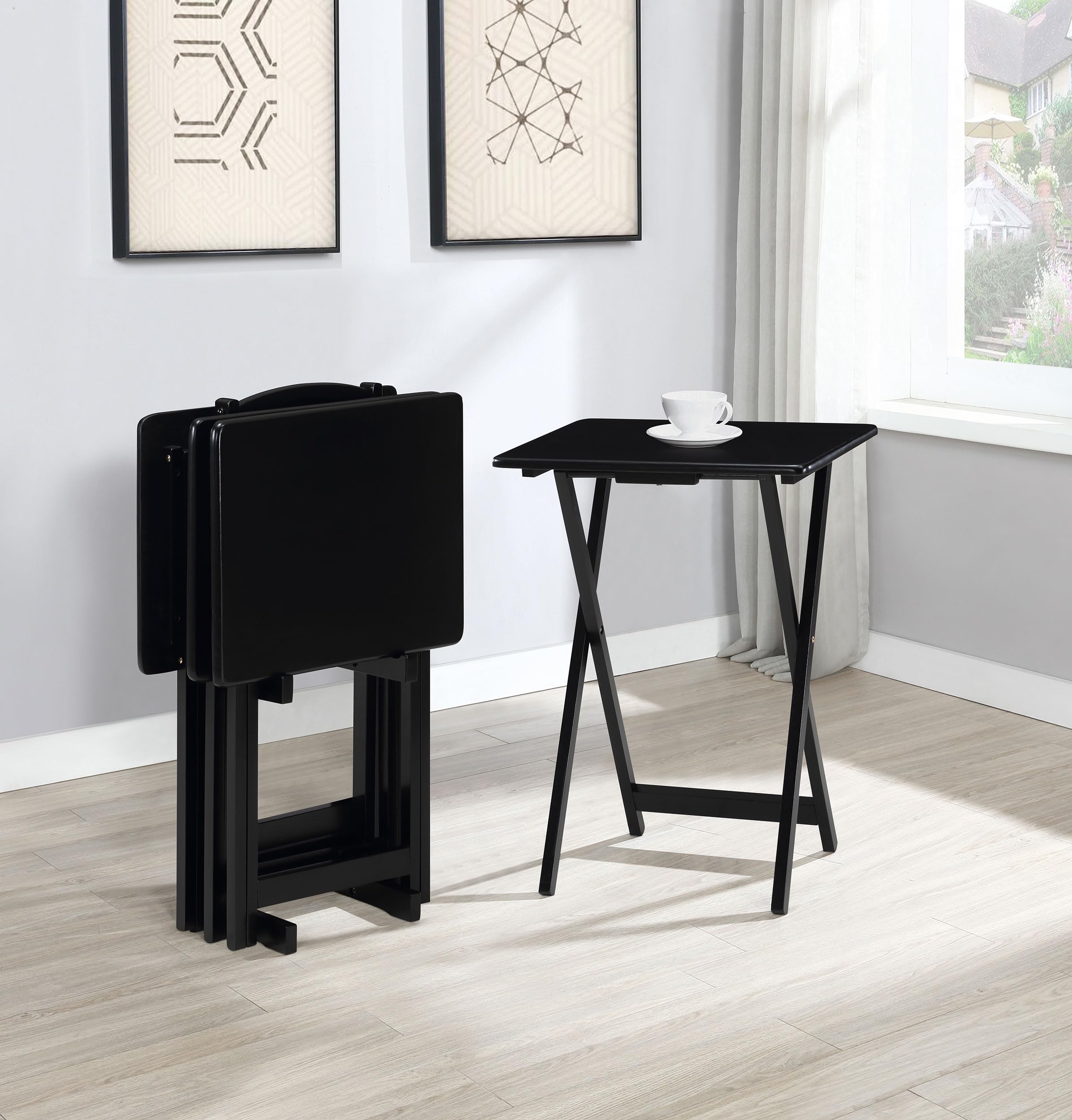 Coaster Home Furnishings Donna 4-Piece TV Tray Table Set with Stand Black