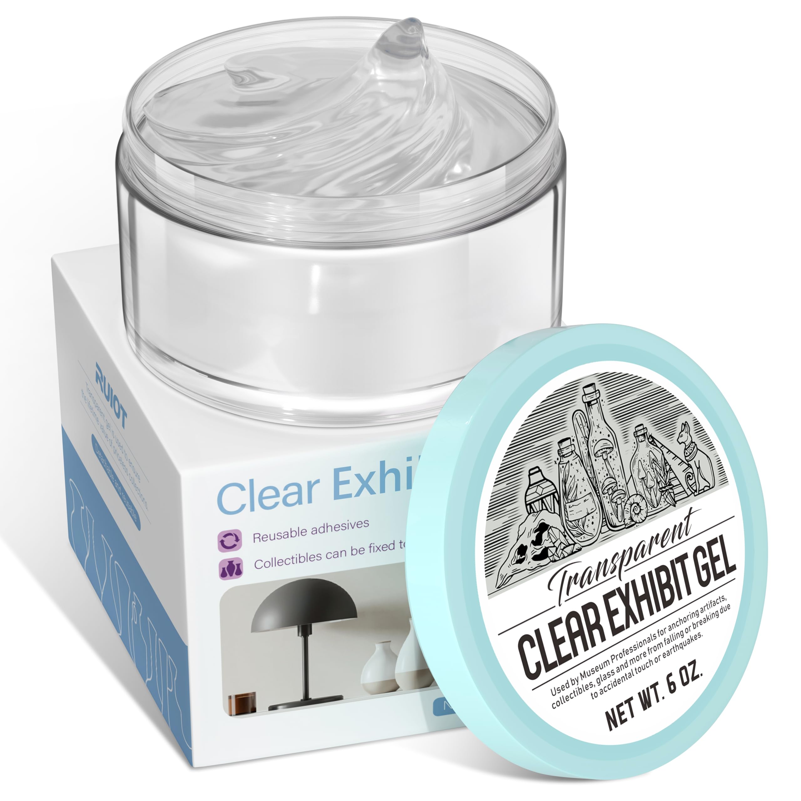 6 Oz Exhibit Gel For Museum Exhibits, Removable Clear Exhibit Wax For Museum Collections, Reusable Exhibit Putty For Antiques, G