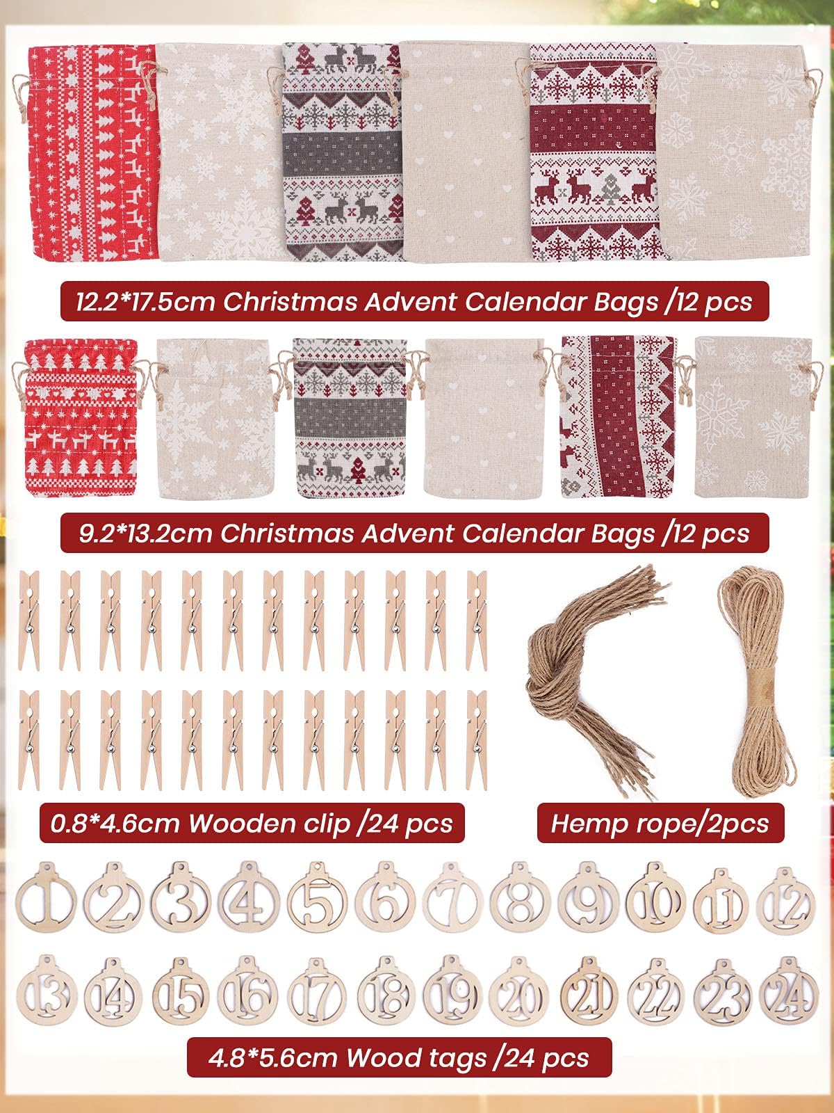 Kalolary Christmas Advent Calendar Bags 24 Days Countdown Calendar Burlap Bags Drawstring Gift Bags For Adults And Kids Diy Cand