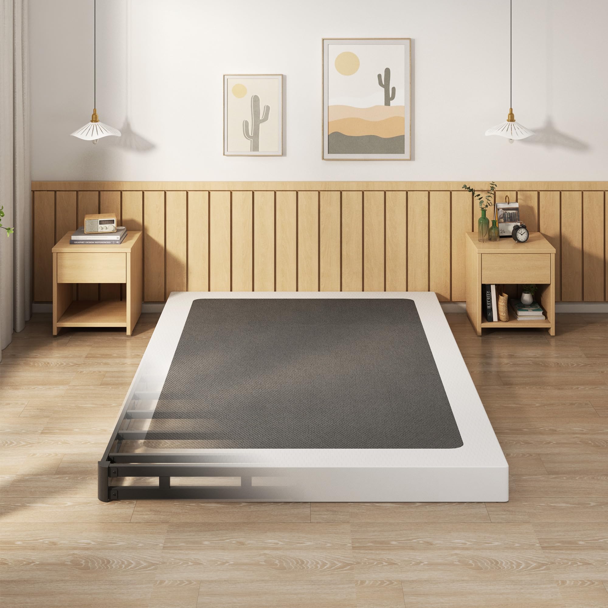 EMODA King Size Box Spring 4 Inch Heavy Duty Bed Base Metal Mattress Foundation with Fabric Cover, 3000lbs Max Weight Capacity, 