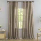Rustic Livingroom 108 Inch Length Linen Textured Curtains,2 Panels Back Tab Hooks Belt Track Burlap Flax Weave Light Filtering Semi Sheer Drapes,9Ft Extra Long Curtains For High Window,Taupe,52'X108'