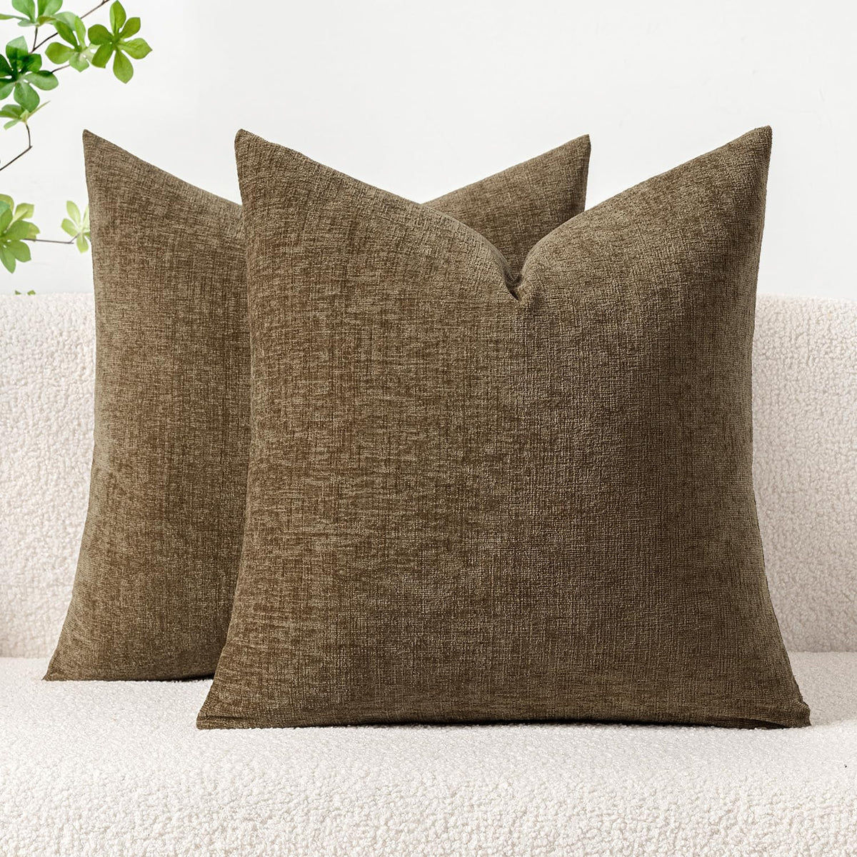 Miulee Pack Of 2 Coffee Throw Pillow Covers 16X16 Inch Soft Chenille Pillow Covers For Sofa Living Room Couch Solid Dyed Cases