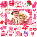 Valentine's Day Photo Booth Props - 1 Pcs Large Size Valentines Photo Props Frame and 23 Pcs Happy Lovers Selfie Photo Booth Pro