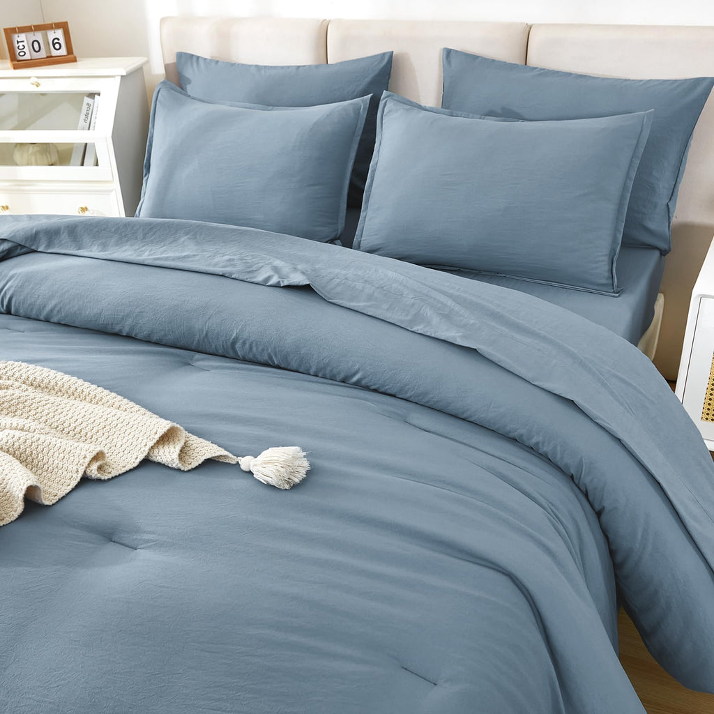 Litanika Comforter King Size Set Grayish Blue - 7 Pieces Bed In A Bag King Beddding Comforter Sets, Plain Lightweight Bed Set Wi