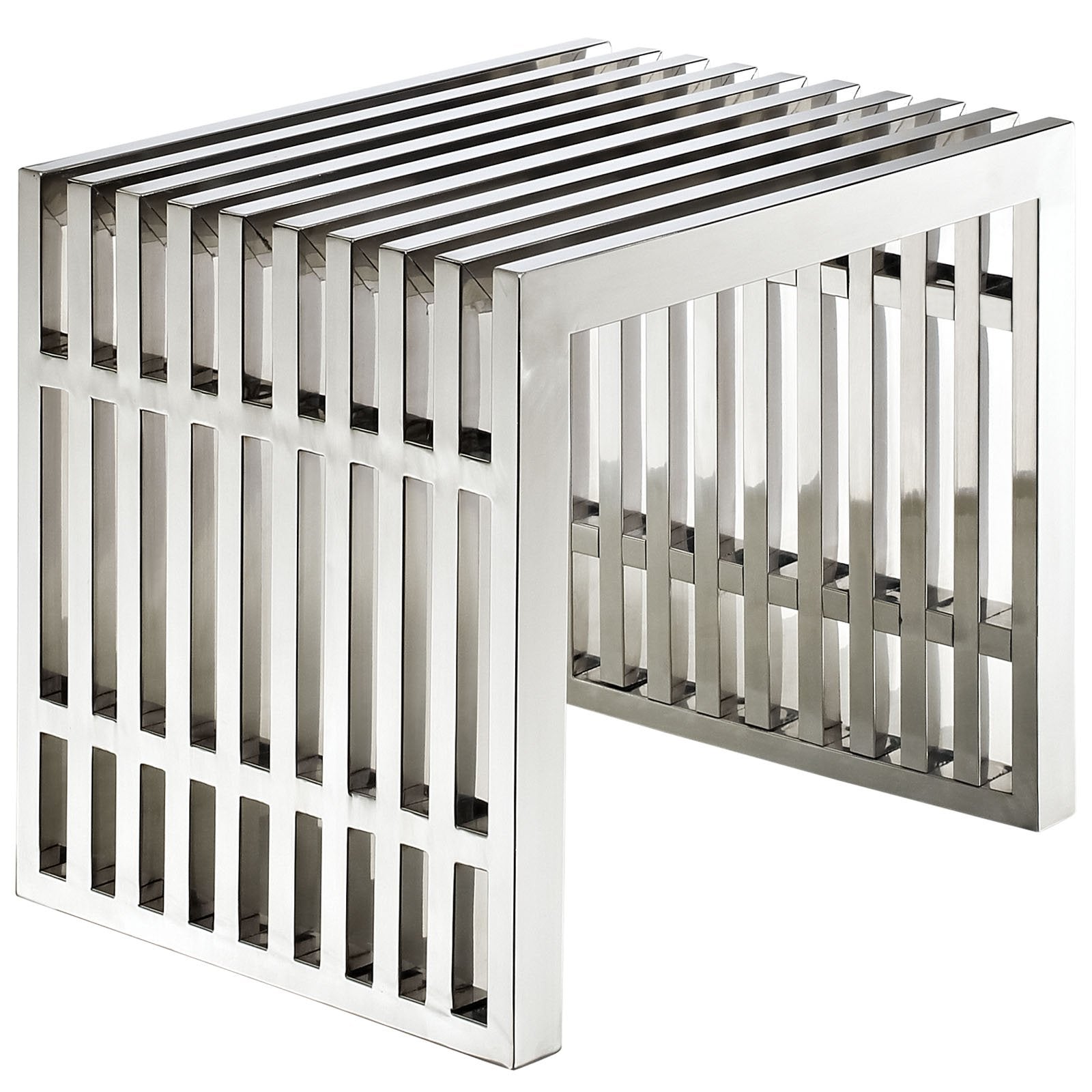 Modway Gridiron Contemporary Modern Small Stainless Steel Bench, 19.5&quot;