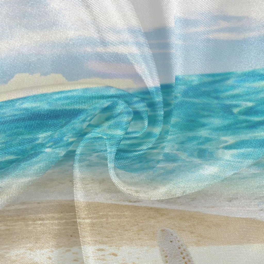 Qilmy Summer Beach Starfish Outdoor Tablecloth 60 Inch Waterproof Round Tablecloth With Umbrella Hole And Zipper For Backyard Pa