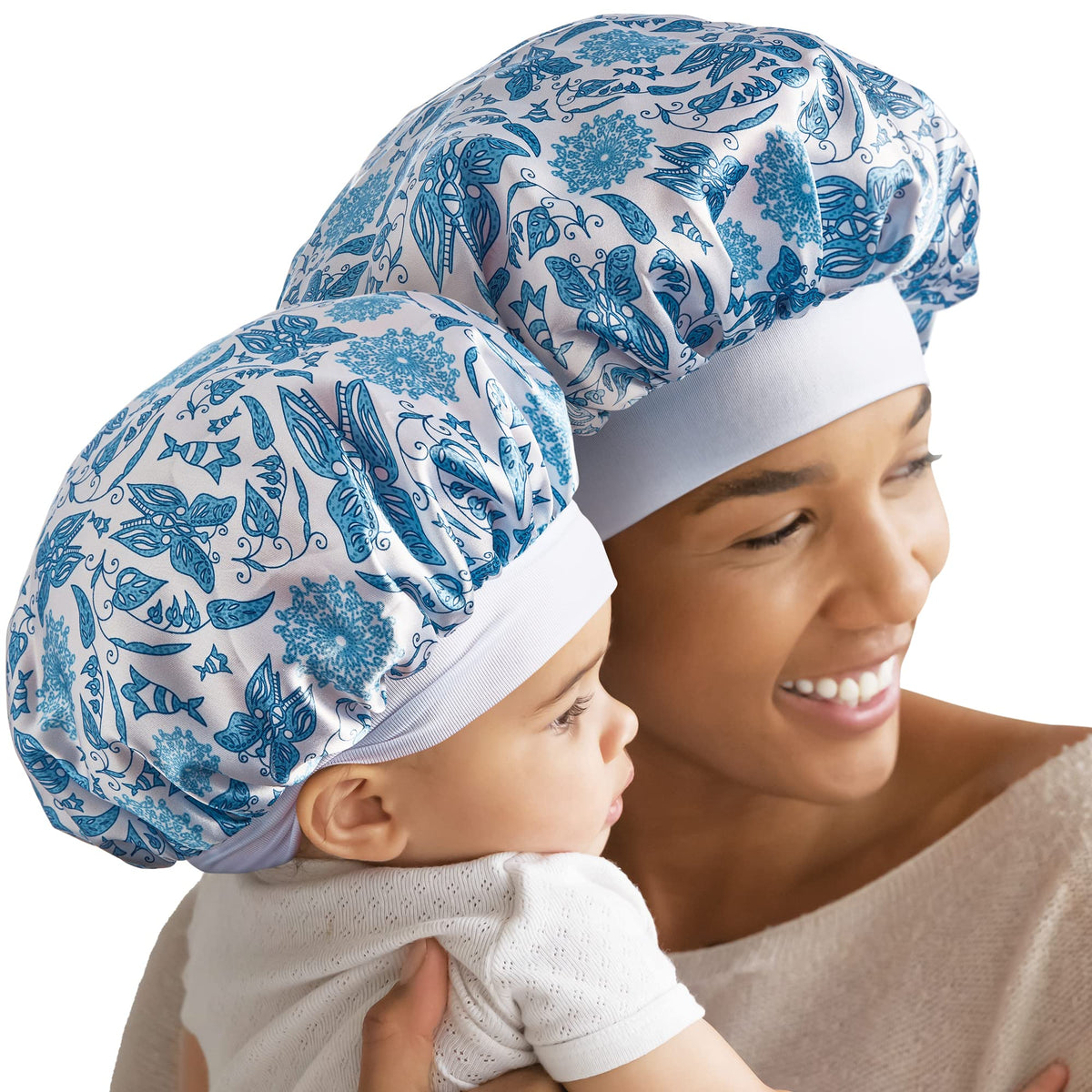 Red by Kiss 2-in-1 Mommy & Me Bonnet Sleeping Caps Hair Bonnet Hair Wrap (Paisley) Multi Color