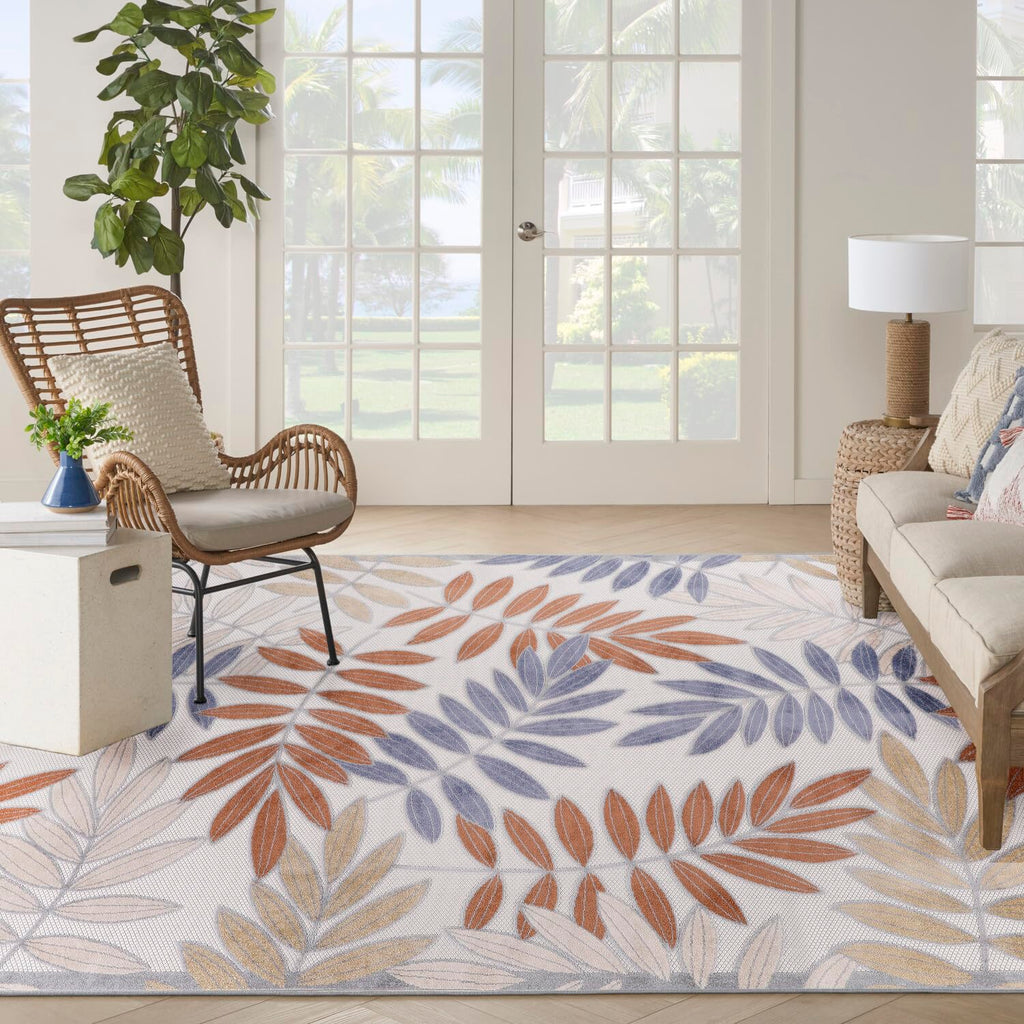 Nourison Aloha Indoor/Outdoor Blue Mocha 7'10' X 10'6' Area Rug, Easy Cleaning, Non Shedding, Bed Room, Living Room, Dining Room, Backyard, Deck, Patio (8X11)