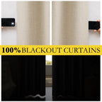 Nicetown 100% Blackout Cream Linen Curtains 95 Inches Length For Dining Room, 2 Panels Set, 52' Wide, Farmhouse Style Room Cooling Window Draperies With Thermal Insulated Liners