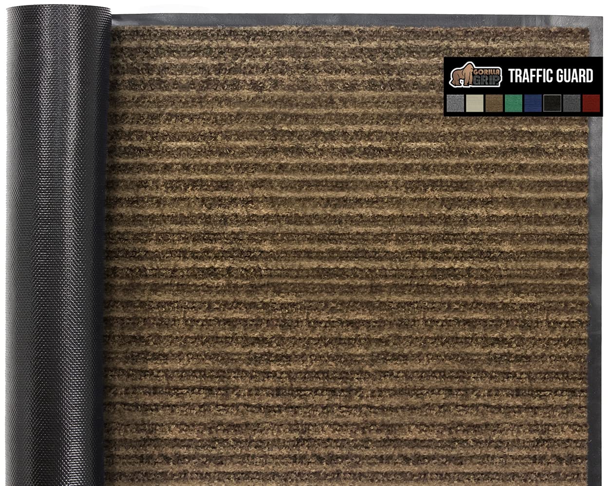Gorilla Grip Waterproof Heavy Duty Traffic Guard Doormat, Stain And Fade Resistant, Durable Rubber, Low Profile Door Mat, Shoe Scraper, Welcome Mats For Entry, 35X23, Brown