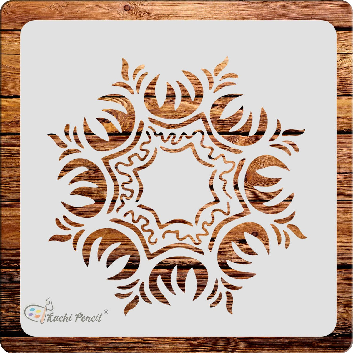 Kachi Pencil Modern Mandala Art Stencils for Art and Craft Painting, Size 6 x 6 inch Reusable Stencil for Painting, Fabric, Glas
