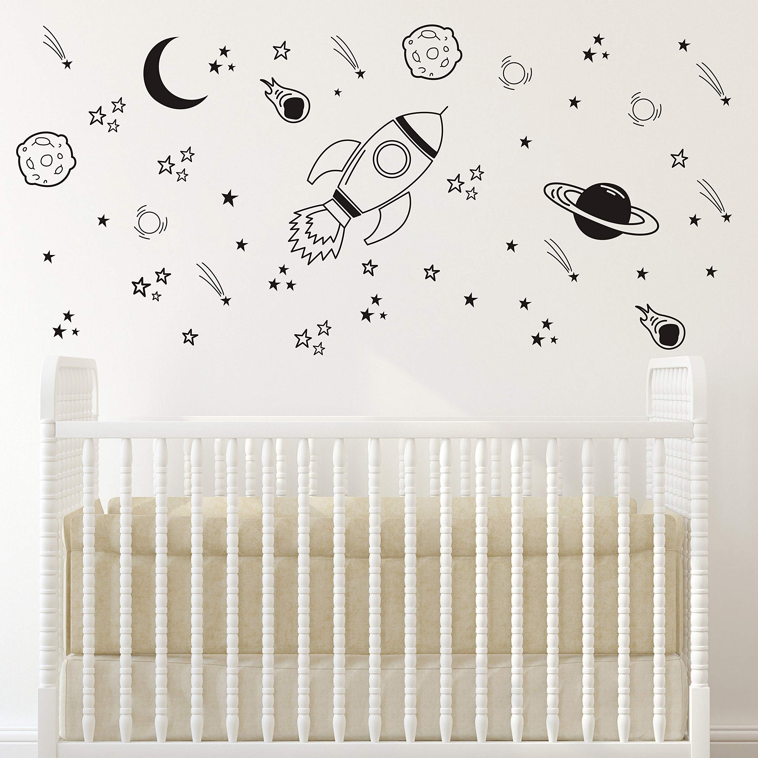 Space Wall Decal Nursery, Outer Space Decor, Rocket Decal, Boy Room Decor, Space Ship Decal, Space Themed Room, Planets Wall Dec