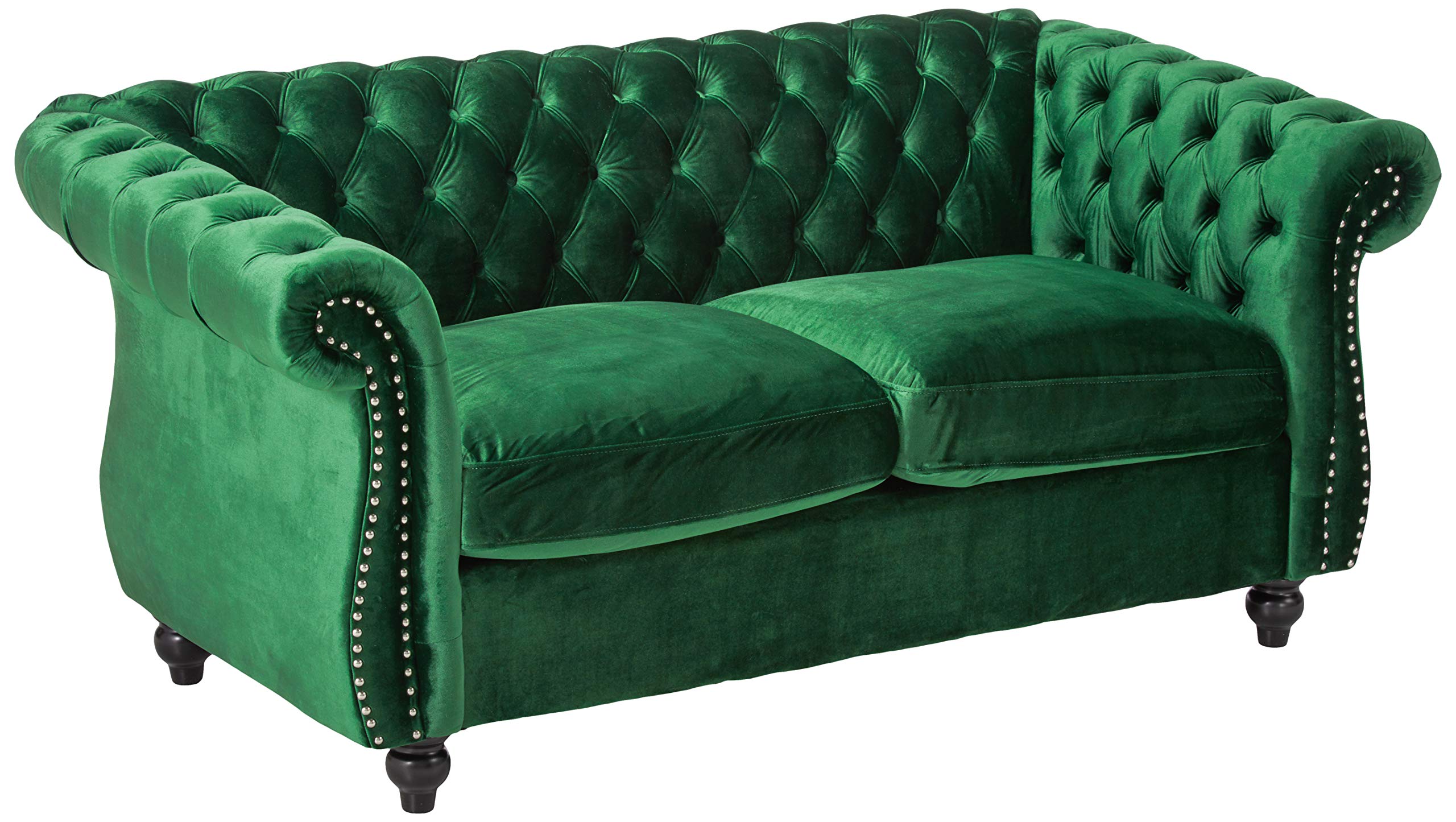 Christopher Knight Home Karen Traditional Chesterfield Loveseat Sofa, Emerald and Dark Brown, 61.75 x 33.75 x 27.75