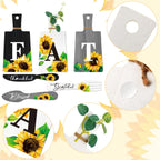 Bucherry Set Of 6 Sunflower Kitchen Decor Sets Eat Signs Fork And Spoon Wooden Kitchen Wall Decor Hanging Plaques Farmhouse Sunf