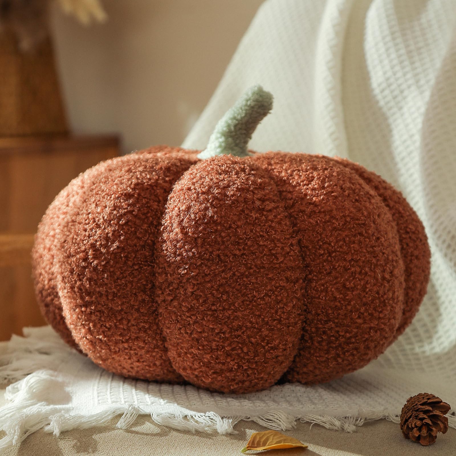 YRXRUS Pumpkin Pillows, Halloween Pumpkin Throw Pillows, Brown Shaped Pillow for Fall Room Decor Gifts, Teddy Fleece Cute 6x12 I