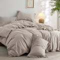 Bedsure 100% Washed Cotton Duvet Cover Full Size - Linen Grey Minimalist Cotton Duvet Cover Linen Like - 3 Pieces Gentlesoft™ Plain Simple Bedding Set With 2 Pillow Shams (Linen Grey, Full, 80'X90')