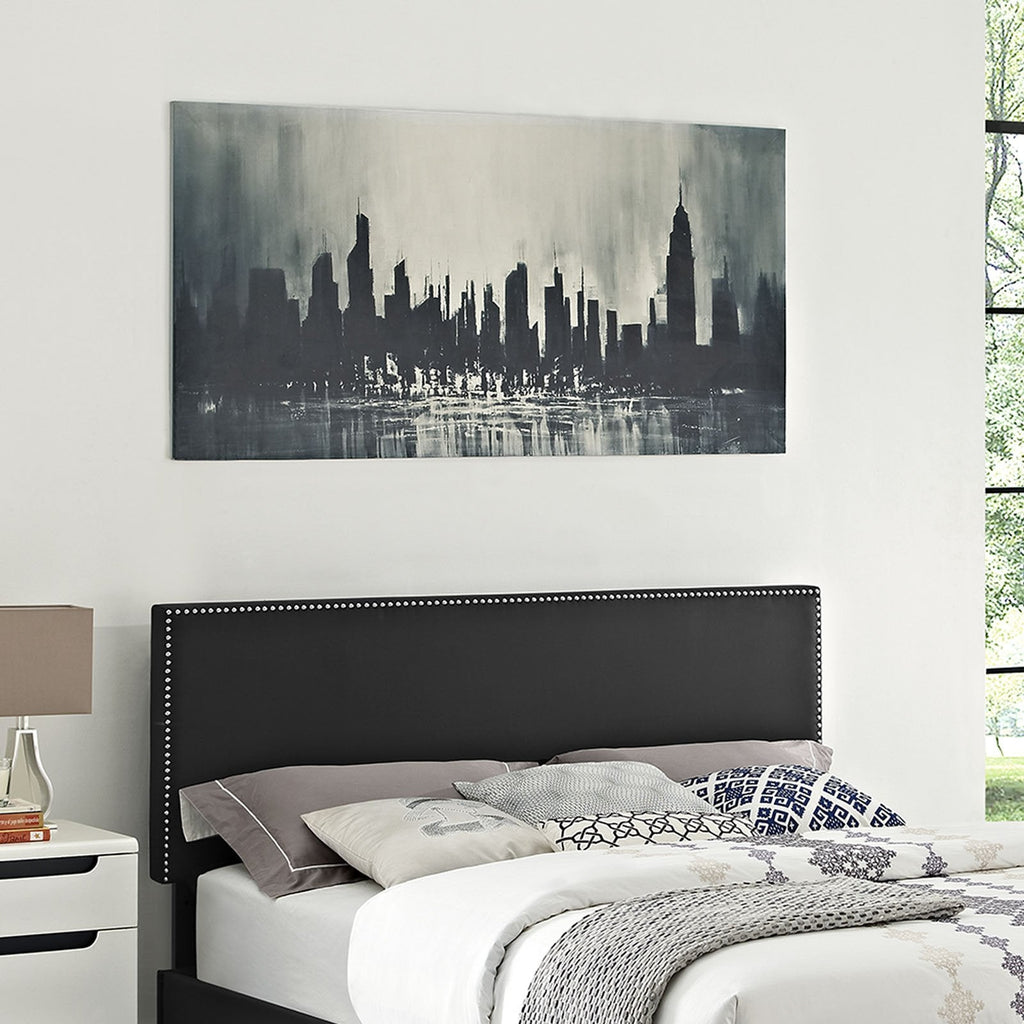 CasaFoyer  Phoebe King Headboard | Minimalist Design | Faux Leather Upholstery | Silver Nail Button Trim | Solid Wood Frame | Adjustable Legs