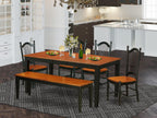 East West Furniture Nido6-Bch-W 6 Piece Dining Set Contains A Rectangle Dining Room Table With Butterfly Leaf And 4 Kitchen Chairs With A Bench, 36X66 Inch, Black & Cherry