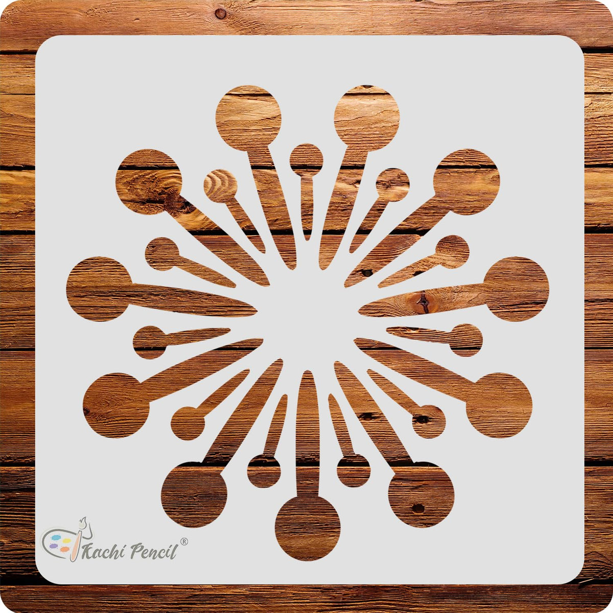 Kachi Pencil Round Design Art Craft Stencil for Art and Painting, Size 6 x 6 inch Reusable Stencil for Painting, Fabric, Glass,
