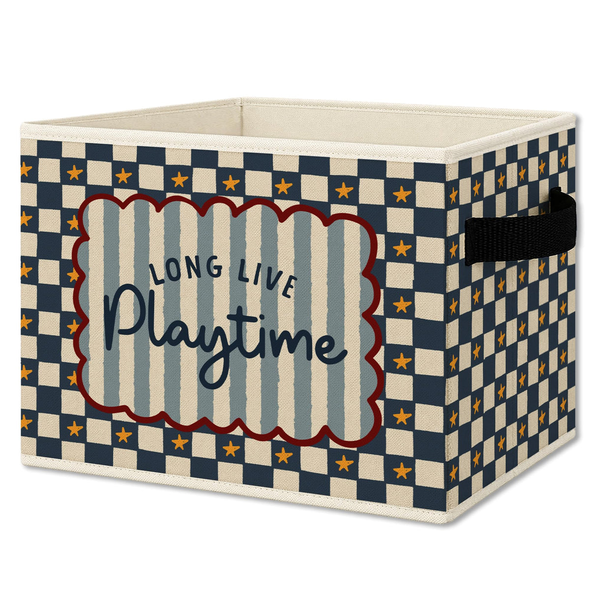 ODFGBDS Kids Playroom Cube Storage Bins with Handles, Long Live Playtime Blue Checkered Collapsible Fabric Storage Basket Boxes 