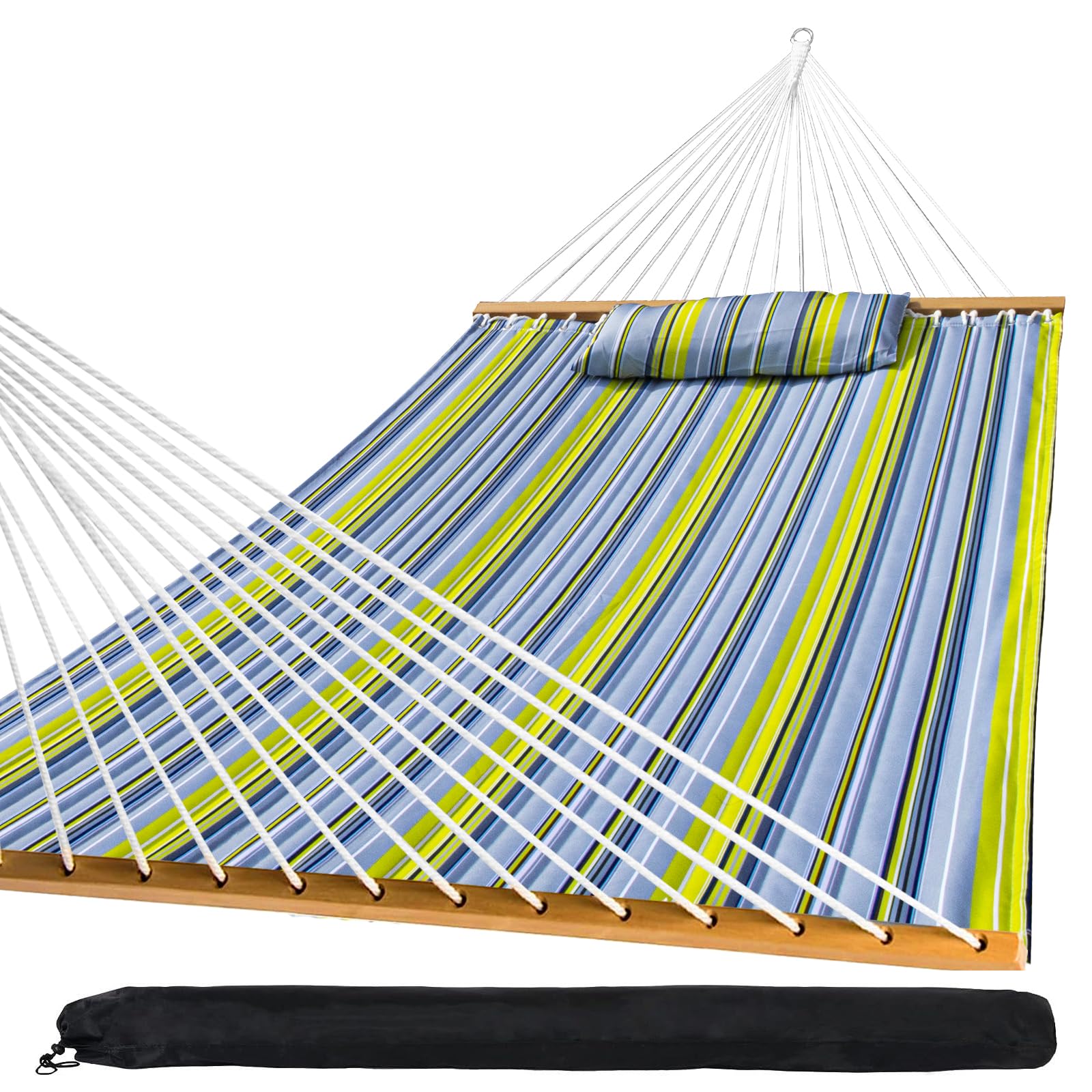 Szhlux Outdoor Quilted Fabric Hammock With Spreader Bars And Detachable Pillow And Chains,Outdoor Patio Backyard Poolside, 450 L