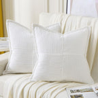 Haussy Pure White Throw Pillow Covers 20X20 Inch Set Of 2,Soft Solid Corduroy Striped/Wide Bordered,Square Decorative Cushion Ca