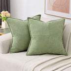 Haussy Sage Green Large Decorative Throw Pillow Covers 26X26 Inch Set Of 2,Soft Solid Corduroy Striped Cushion Case,Square Euro