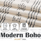 Jinchan Boho Kitchen Curtains Linen Tier Curtains 45 Inches Bohemian Small Cafe Curtains Striped Farmhouse Rustic Curtains For Bathroom Rv Camper Light Filtering Rod Pocket 2 Panels Black On Beige