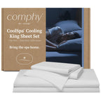 Coop Home Goods Comphy Coolspa Cooling Bed Sheets, 4 Piece King Sheet Set, White Breathable Cooling And Super Soft, Luxury Spa &