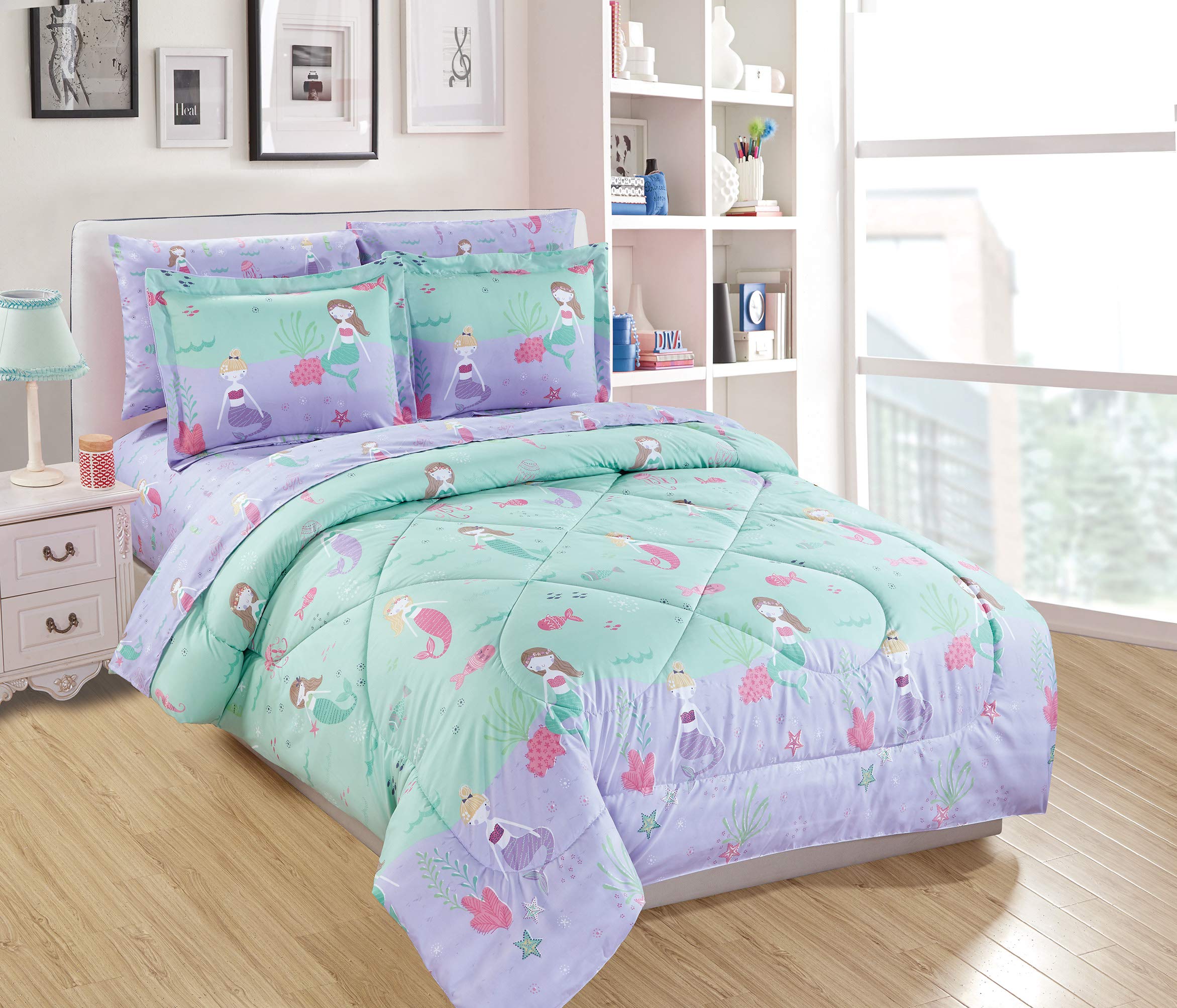 Fancy Linen Comforter Set Mermaid Under The Sea Lavender Aqua Pink New # Mermaid (Full Comforter)