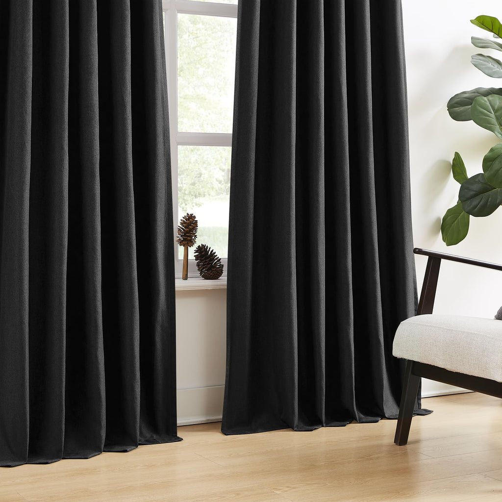 Dualife Black Out Curtain Panels Tab Back With Hooks, Sundproof Thermal Insulated Pleat Long Curtains/Drapes For Sliding Glass D