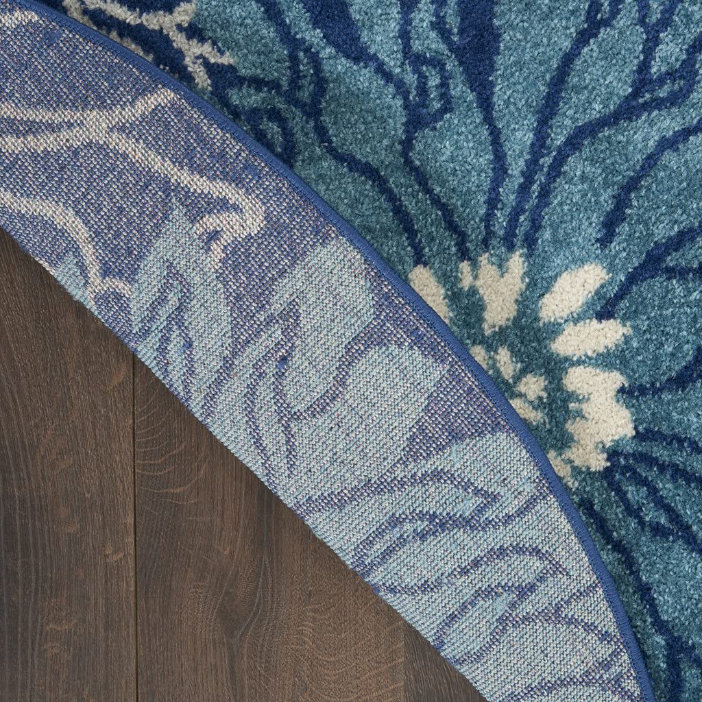 HomeRoots Navy/Ivory 100% Polypropylene 8’ Round Navy and Ivory Floral Area Rug