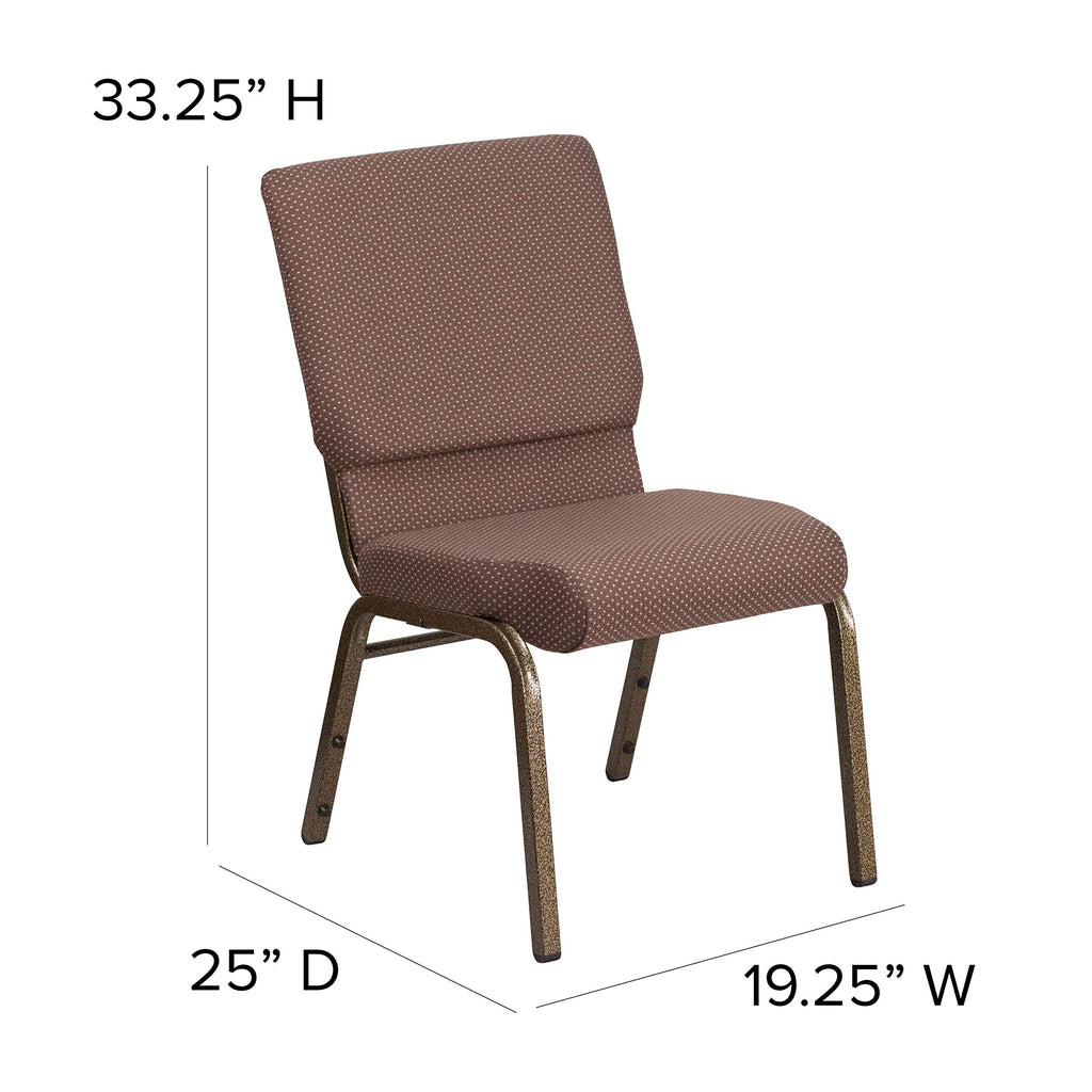 Flash Furniture Hercules Series 18.5''W Stacking Church Chair In Brown Dot Fabric - Gold Vein Frame