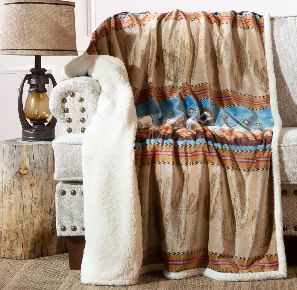 Carstens, Inc. Ultra Premium Super Soft Plush Sherpa Fleece Oversized Throw Blanket 54' X 68', Cactus