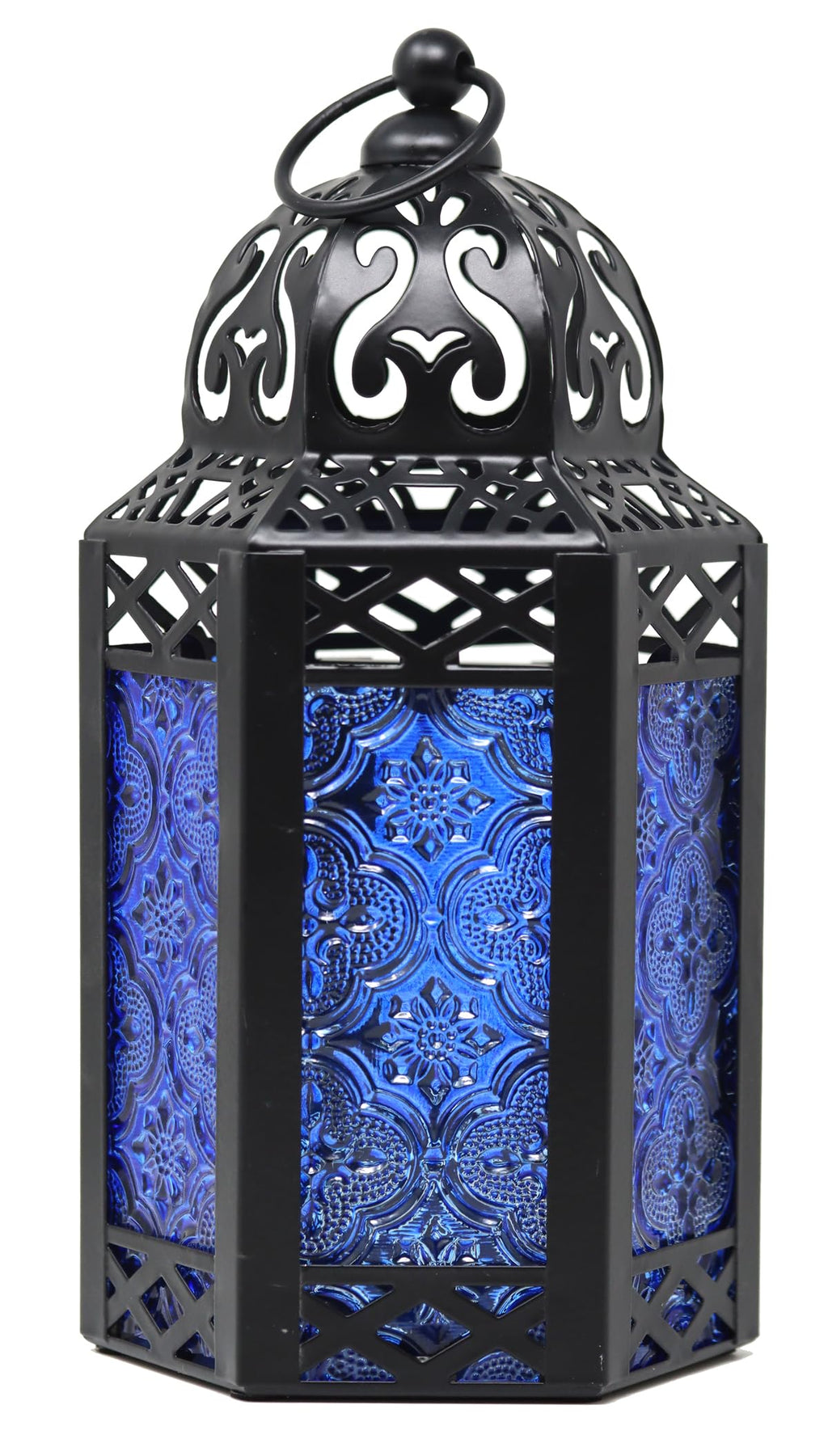 Small Black Metal Decorative Moroccan Lantern Candle Holder Lamp - Indoor/Outdoor, Home Decor, Patio, Weddings, Christmas, Cobal