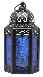Small Black Metal Decorative Moroccan Lantern Candle Holder Lamp - Indoor/Outdoor, Home Decor, Patio, Weddings, Christmas, Cobal