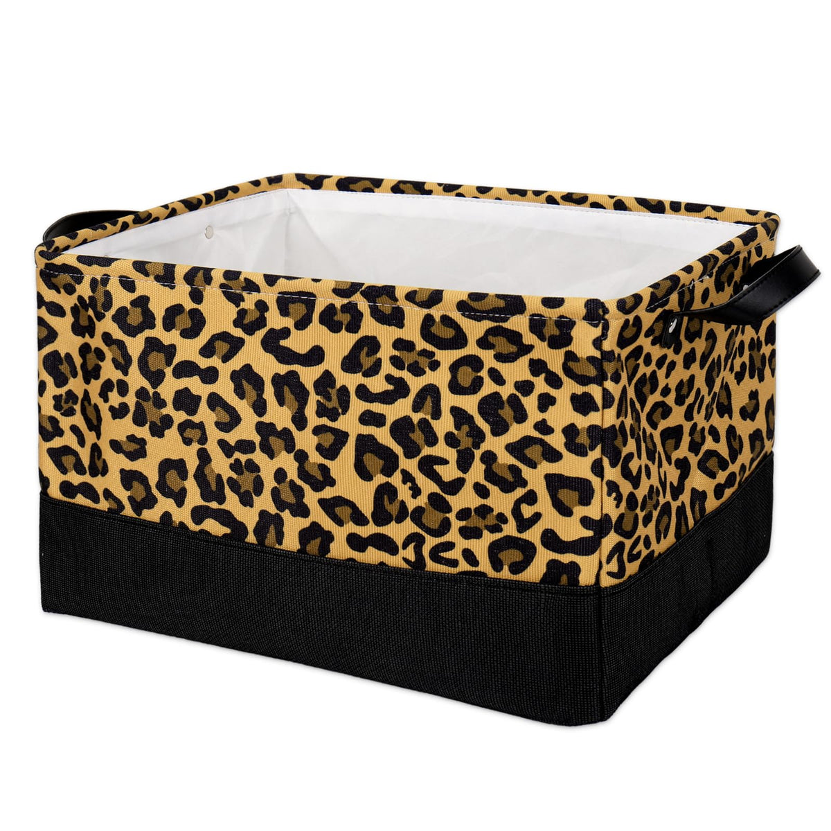 Whaline 2 Pcs Cheetah Print Rectangle Storage Basket Black Leopard Open Toy Organizer Bag 15 x 10.2 x 9.4 Inch Large Laundry Dir