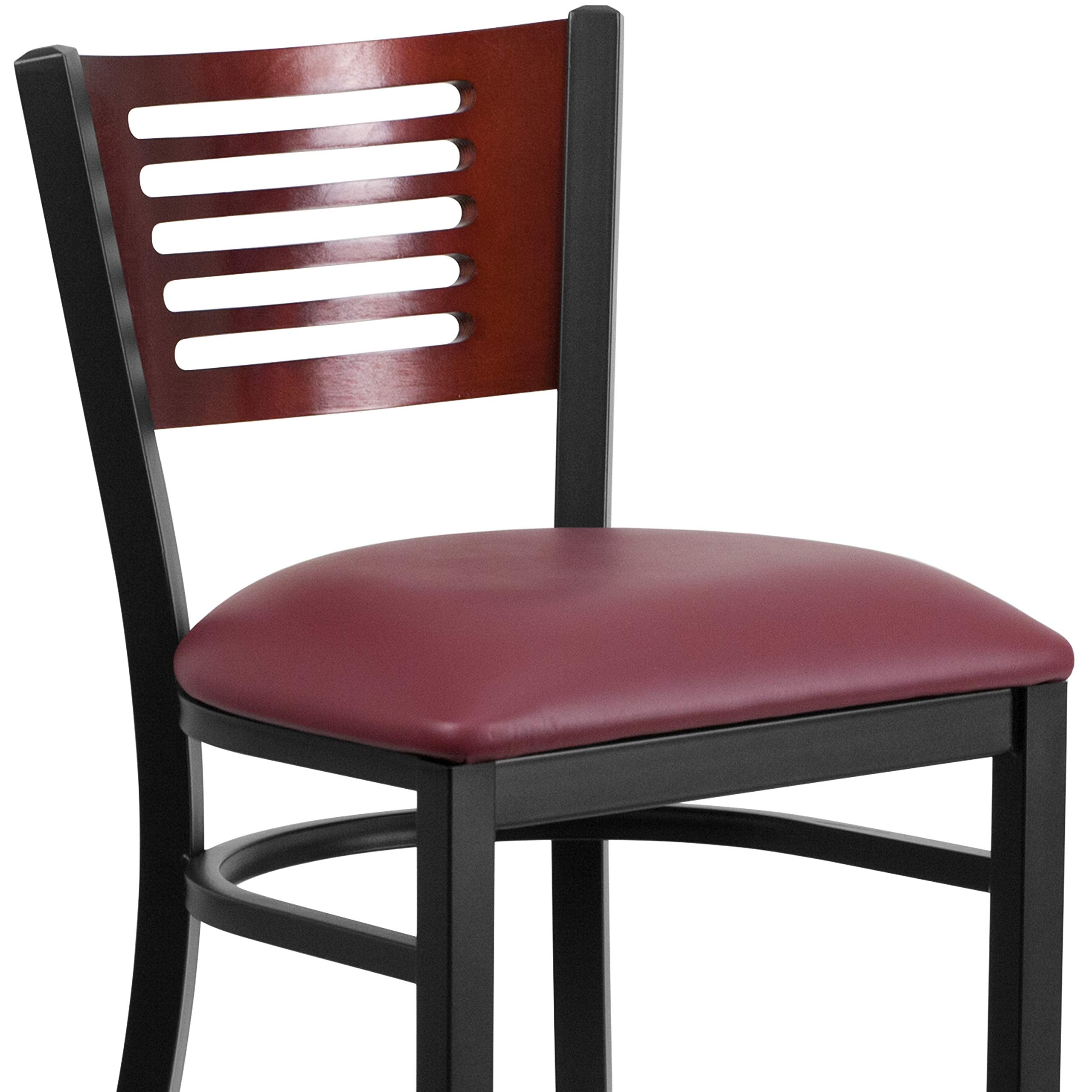 Flash Furniture Hercules Series Black Slat Back Metal Restaurant Barstool - Mahogany Wood Back, Burgundy Vinyl Seat