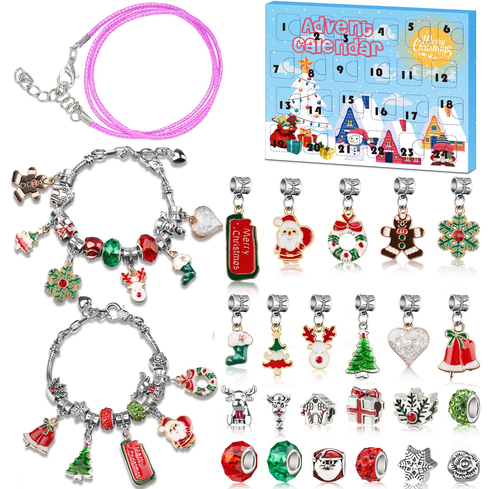 Advent Calendar 2023 Girls, Jewelry Making Kit Charm Bracelet Advent Calendar for Kids Countdown to Christmas, DIY Christmas Art