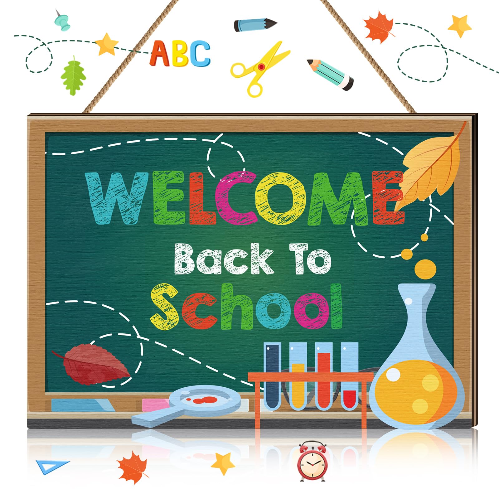 Wenqik Back To School Welcome Front Door Sign Hanging School Bus Pencil Blackboard Wood Classroom Decor Welcome Back To School D