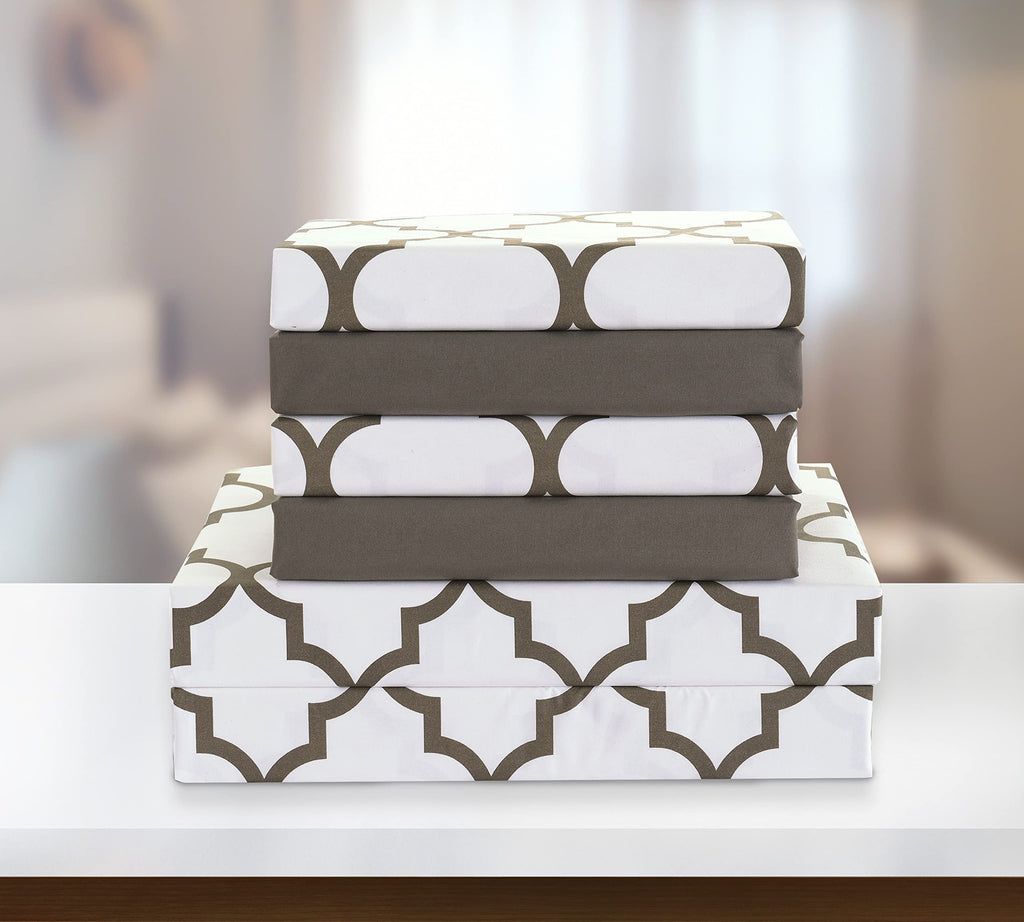 Elegant Comfort 4-Piece Moroccan Trellis Print Sheet Set, Super Cozy, Fade And Wrinkle Resistant, 1500 Premium Hotel Quality Microfiber, Deep Pocket Fitted Sheet With Smart Pockets, Twin, White