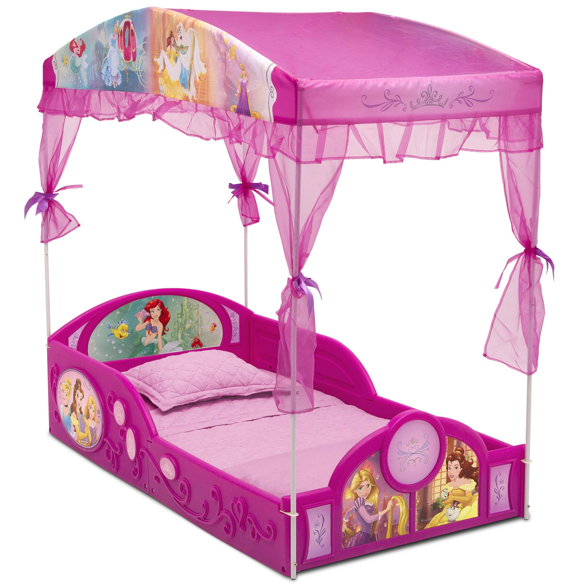 Delta Children - Disney Princess Plastic Sleep And Play Toddler Bed With Canopy, Pink