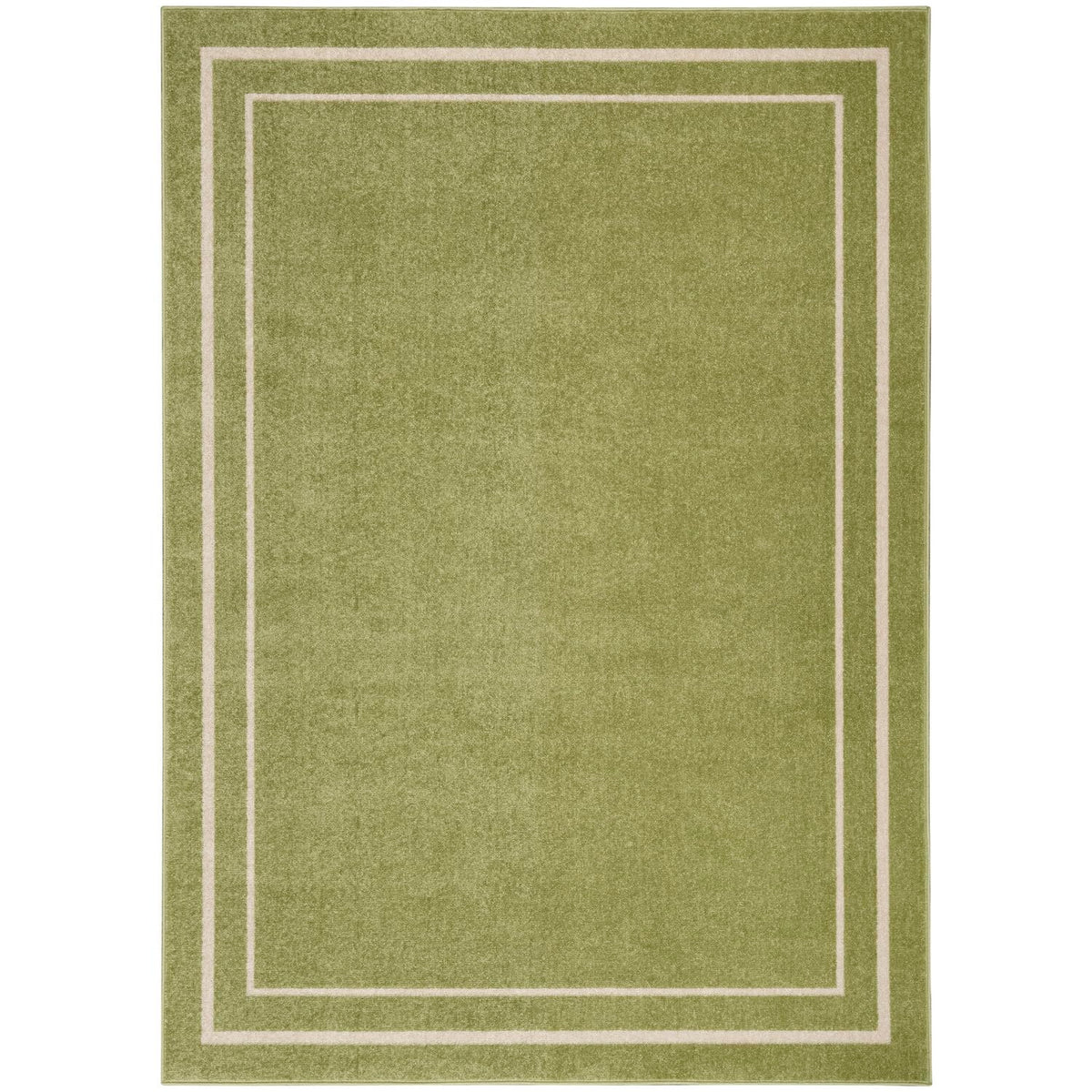 Nourison Essentials Indoor/Outdoor Solid Bordered Green Ivory 5' X 7' Area Rug, Easy Cleaning, Non Shedding, Bed Room, Living Ro