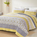 WONGS BEDDING Boho Quilt Set King, Yellow Bohemian Striped Patchwork Summer Bedspread Coverlet Set with 2 Pillowcases,Lightweigh